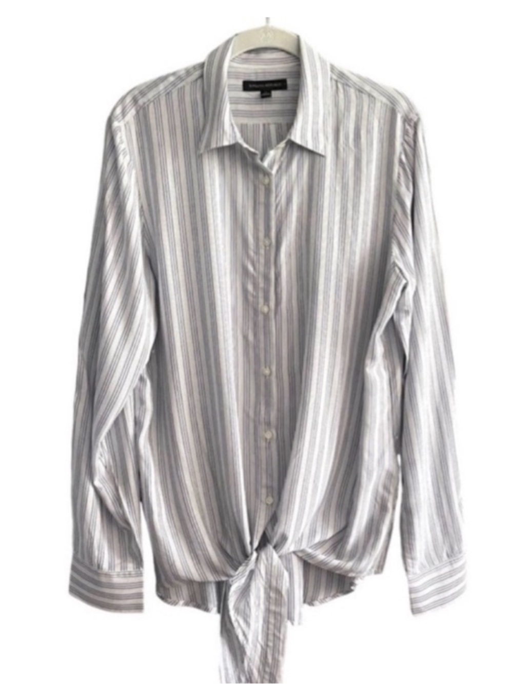 Banana Republic Button Down Shirt Tie Front Long Sleeve Blue Gray White Size L